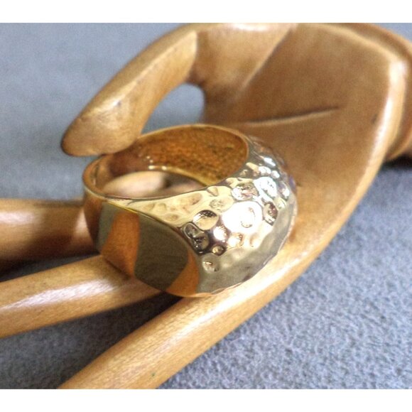 VERONESE 18k Gold Vermeil STERLING NECKLACE + RING SET Etrusca - Hammered -Italy - Picture 7 of 13